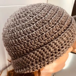 Gray beanie adult or teen hand crochet #M-107